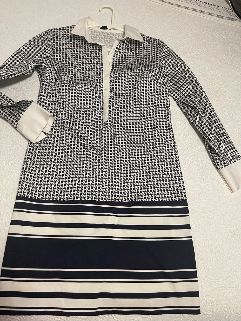 Classic navy and white shirt dress